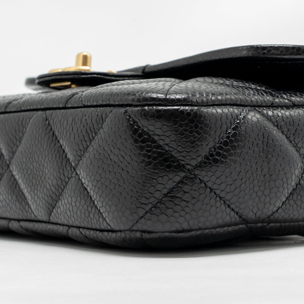 CHANEL TOP HANDLE QUILTED CC FLAP BAG GRAINED SHINY CALFSKIN BLACK GHW (MICROCHIP)