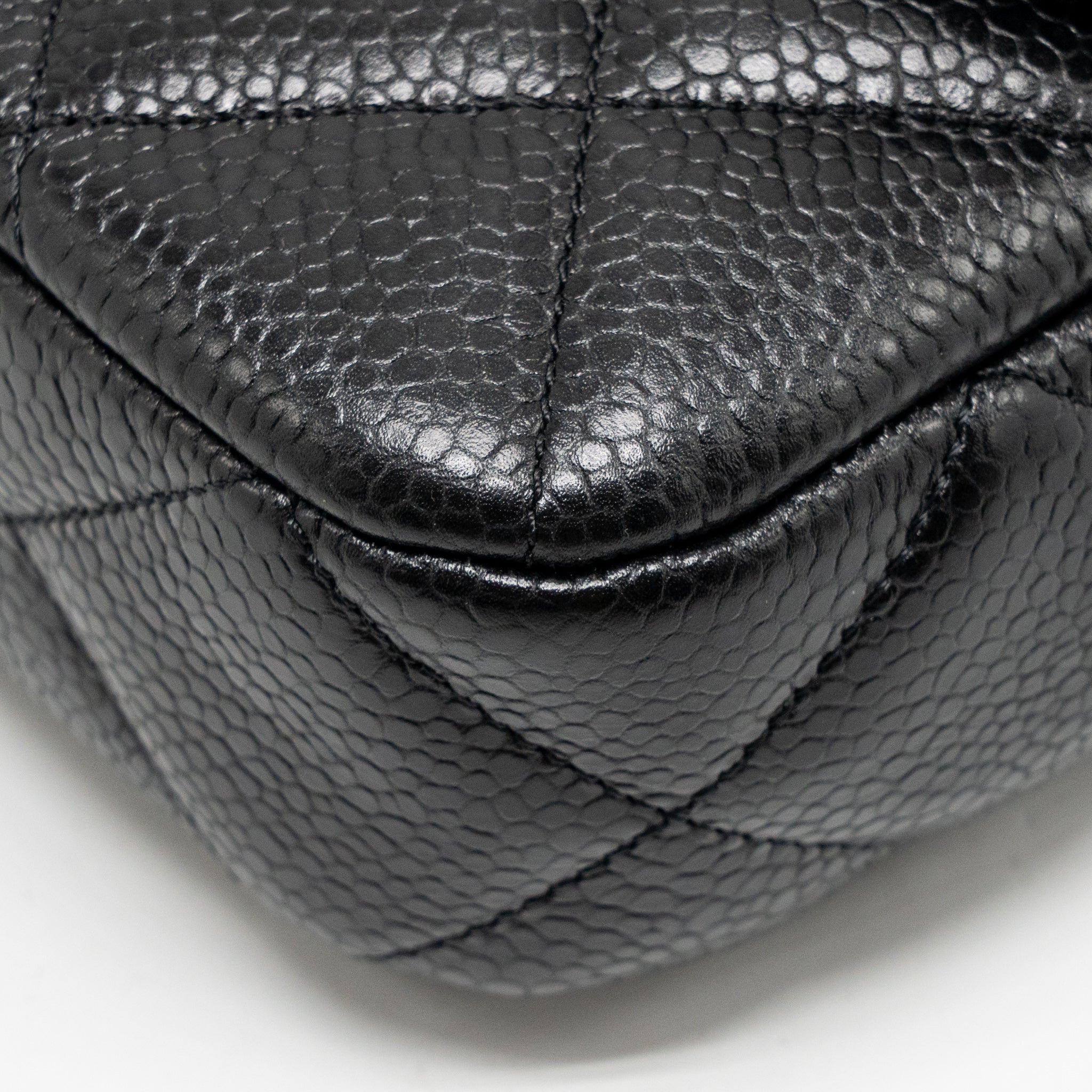 CHANEL TOP HANDLE QUILTED CC FLAP BAG GRAINED SHINY CALFSKIN BLACK GHW (MICROCHIP)