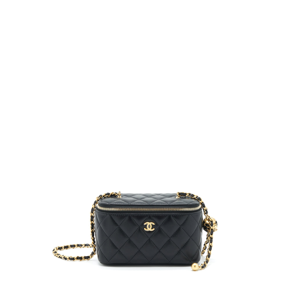 CHANEL 22S PEARL CRUSH LONG VANITY WITH CHAIN LAMBSKIN BLACK GHW