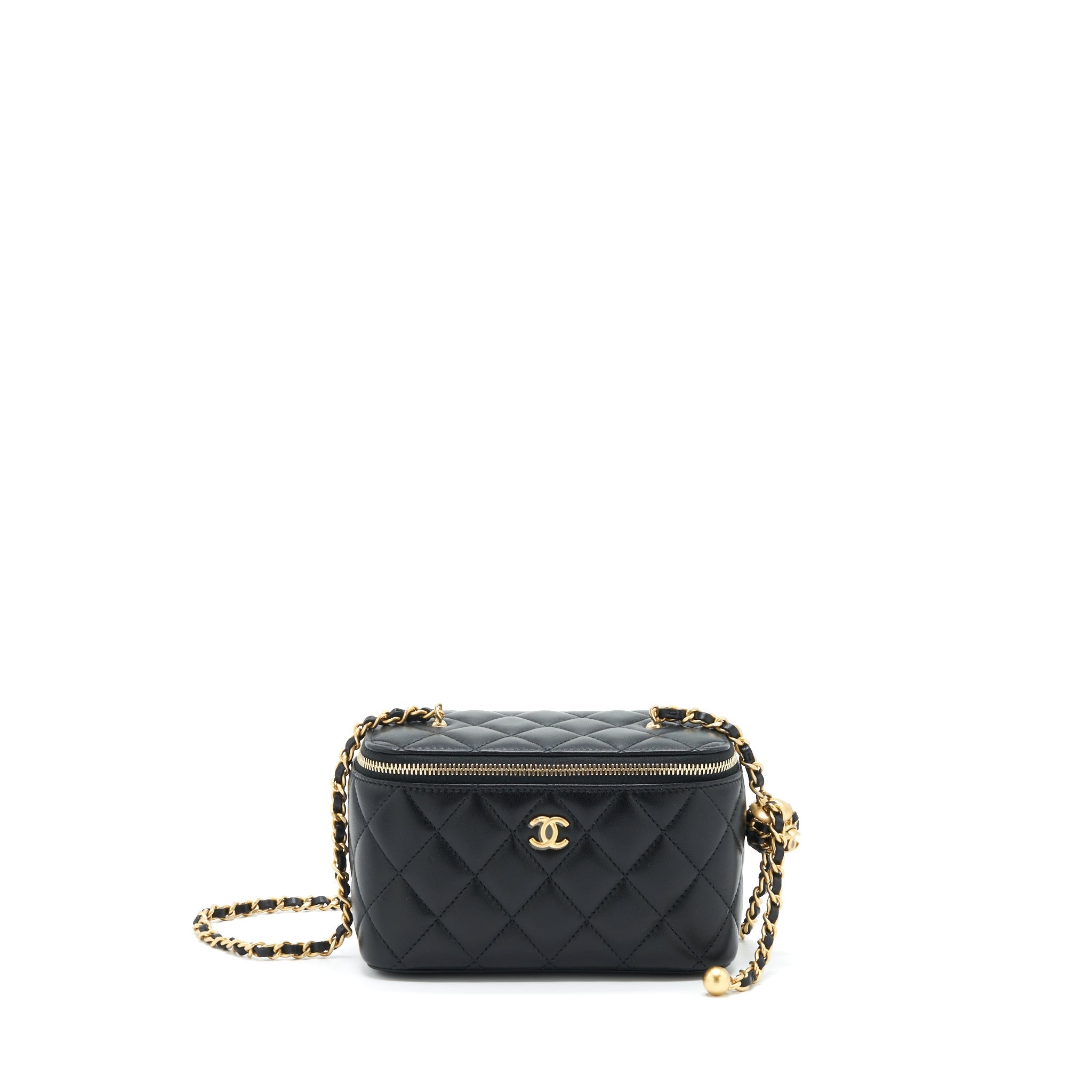 CHANEL 22S PEARL CRUSH LONG VANITY WITH CHAIN LAMBSKIN BLACK GHW