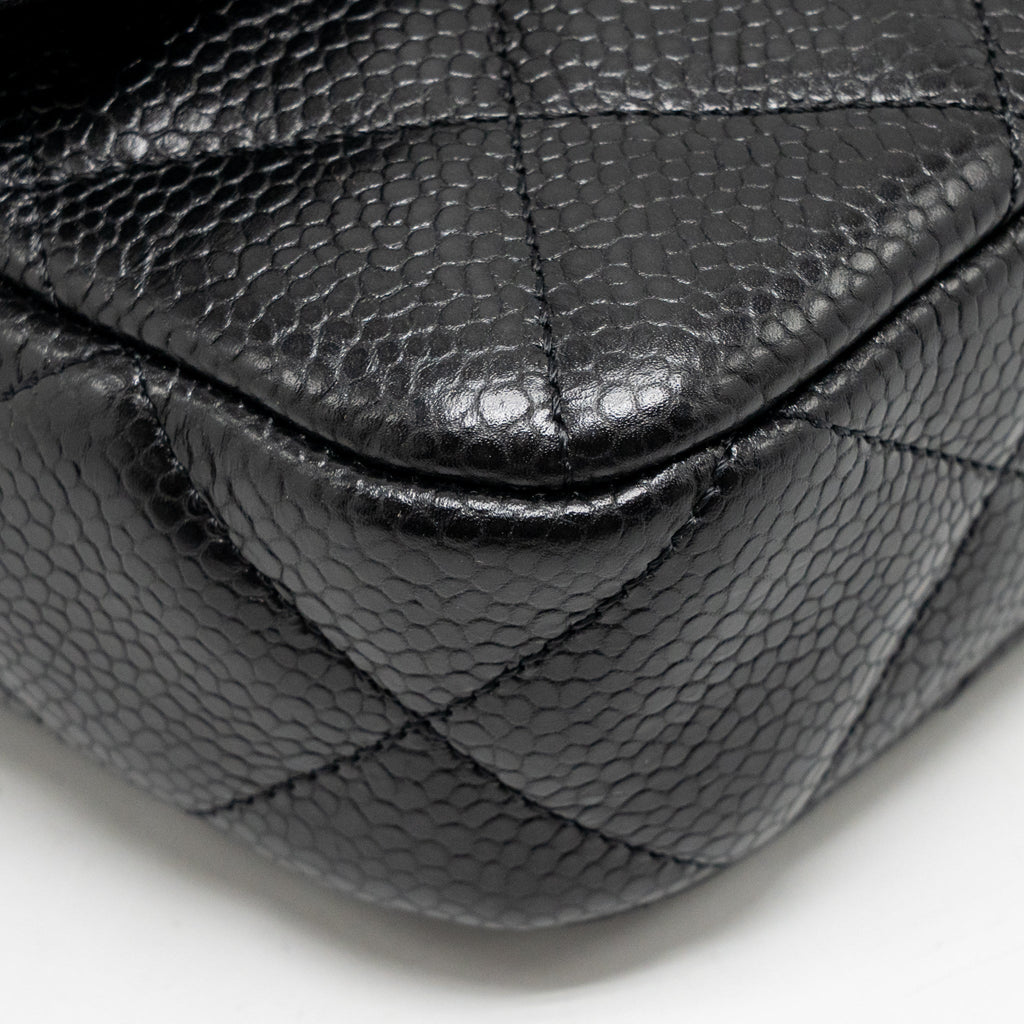 CHANEL TOP HANDLE QUILTED CC FLAP BAG GRAINED SHINY CALFSKIN BLACK GHW (MICROCHIP)