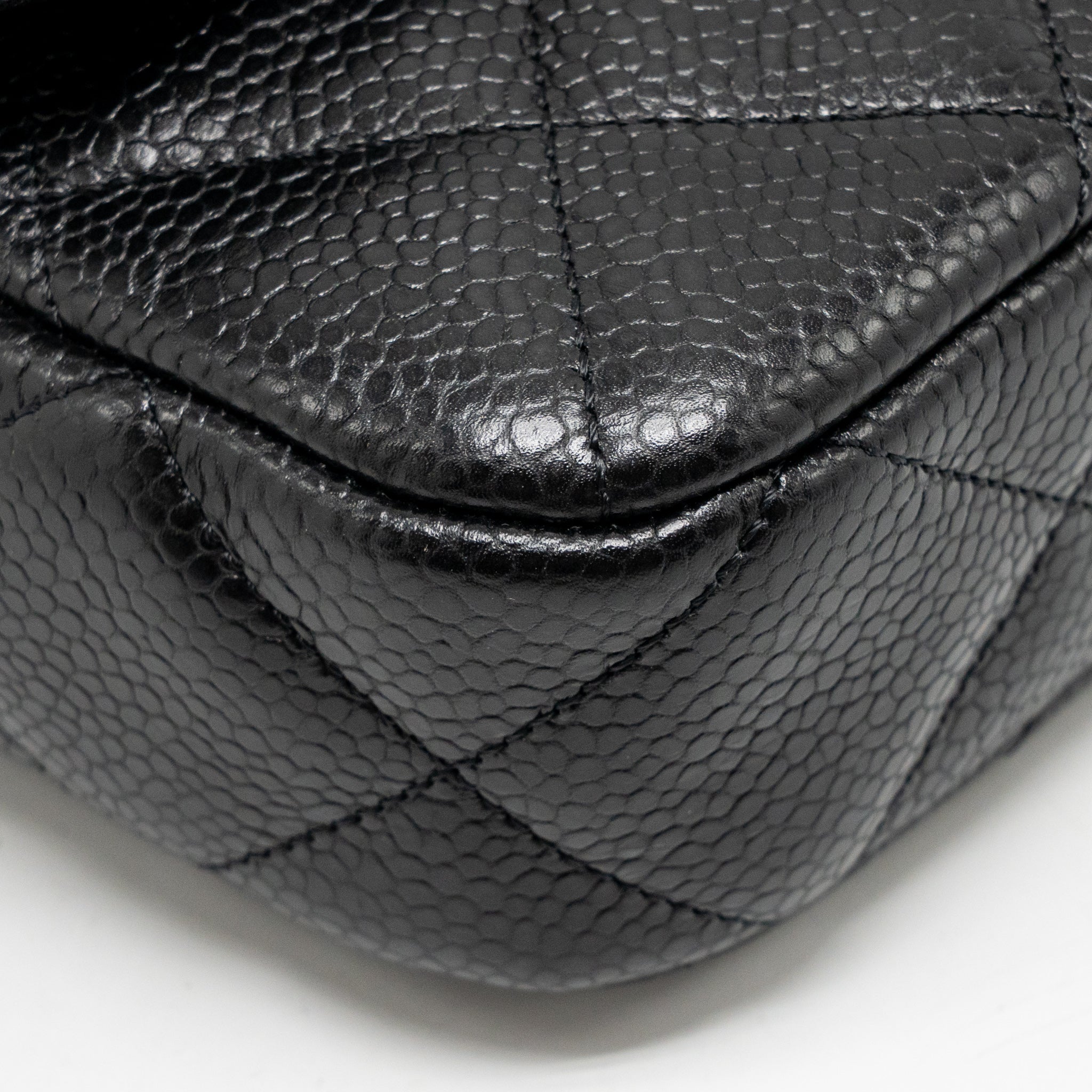 CHANEL TOP HANDLE QUILTED CC FLAP BAG GRAINED SHINY CALFSKIN BLACK GHW (MICROCHIP)