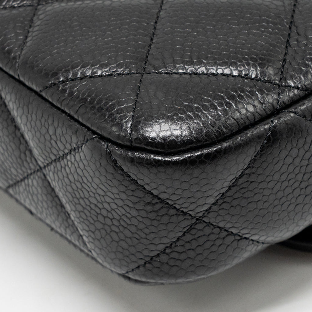CHANEL TOP HANDLE QUILTED CC FLAP BAG GRAINED SHINY CALFSKIN BLACK GHW (MICROCHIP)