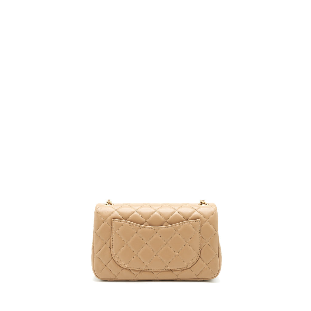 CHANEL 22B PEARL CRUSH MINI RECTANGULAR FLAP BAG LAMBSKIN DARK BEIGE GHW (MICROCHIP)