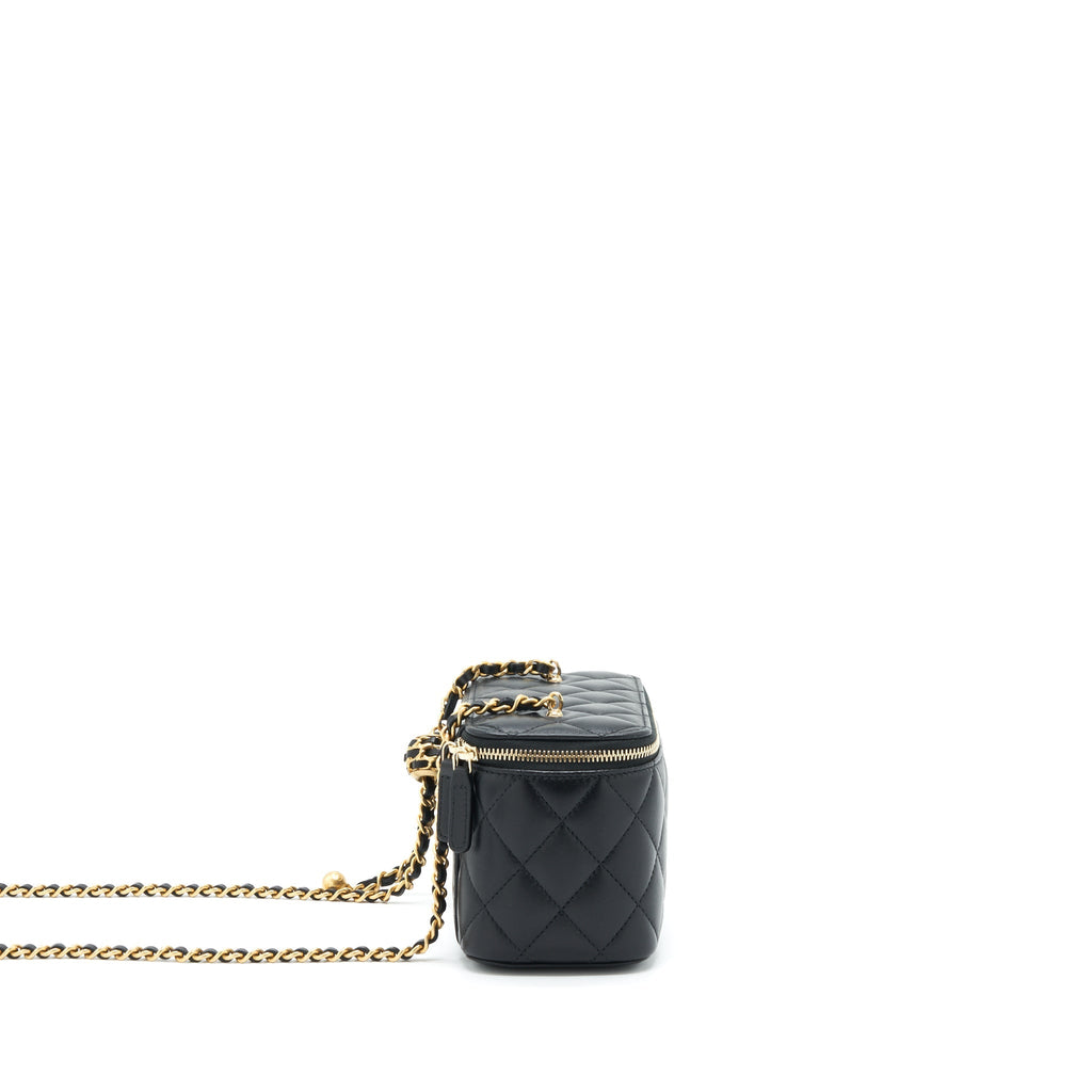 CHANEL 22S PEARL CRUSH LONG VANITY WITH CHAIN LAMBSKIN BLACK GHW