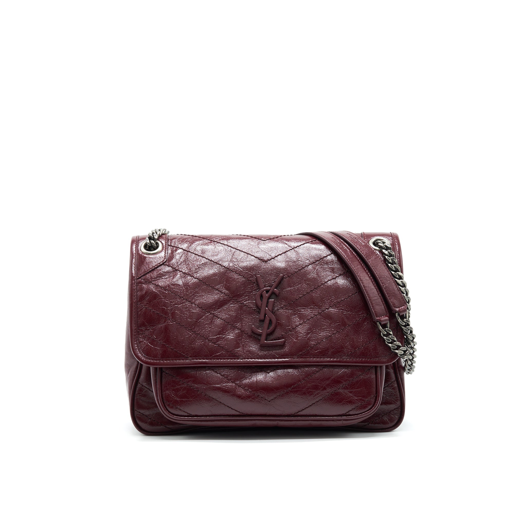SAINT LAURENT MEDIUM NIKI SHINNY LEATHER BURGUNDY