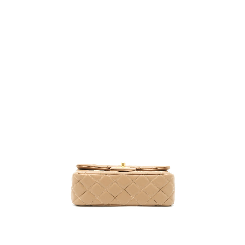 CHANEL 22B PEARL CRUSH MINI RECTANGULAR FLAP BAG LAMBSKIN DARK BEIGE GHW (MICROCHIP)