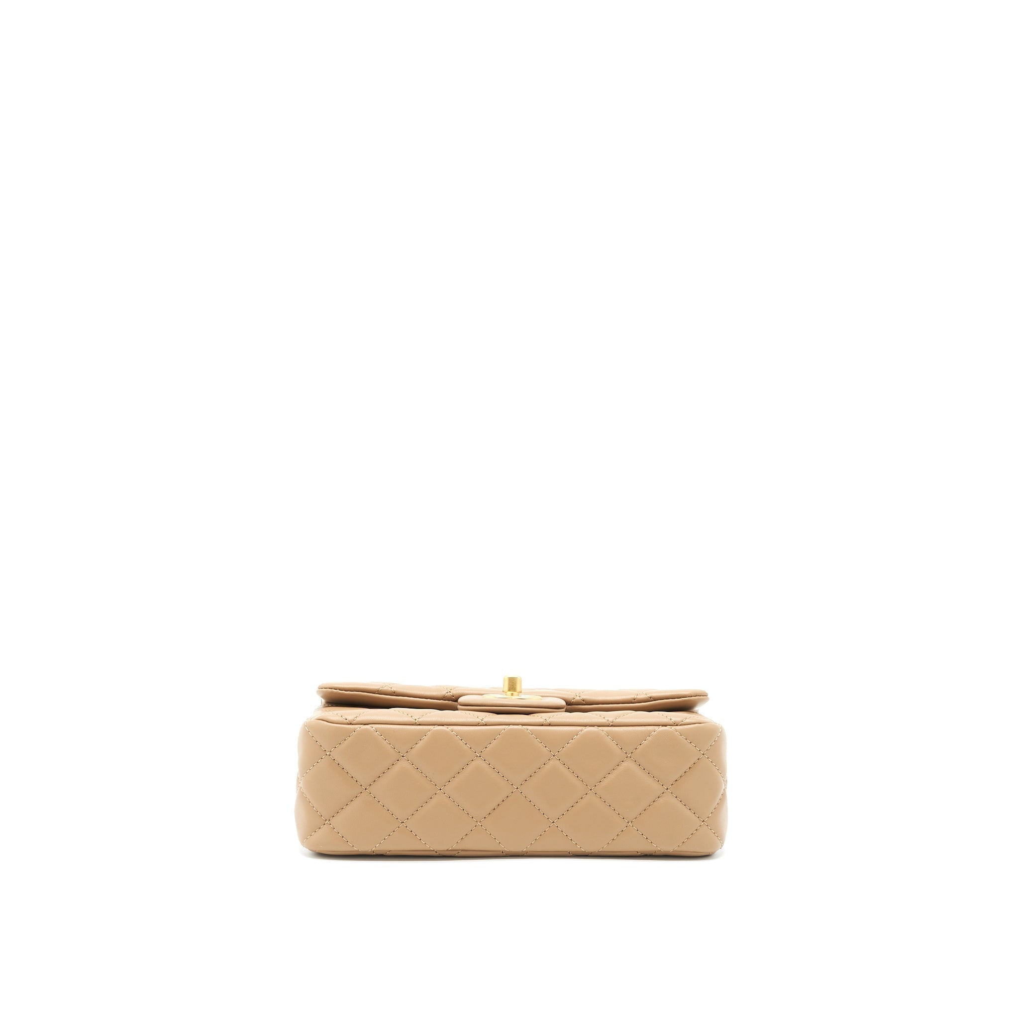 CHANEL 22B PEARL CRUSH MINI RECTANGULAR FLAP BAG LAMBSKIN DARK BEIGE GHW (MICROCHIP)