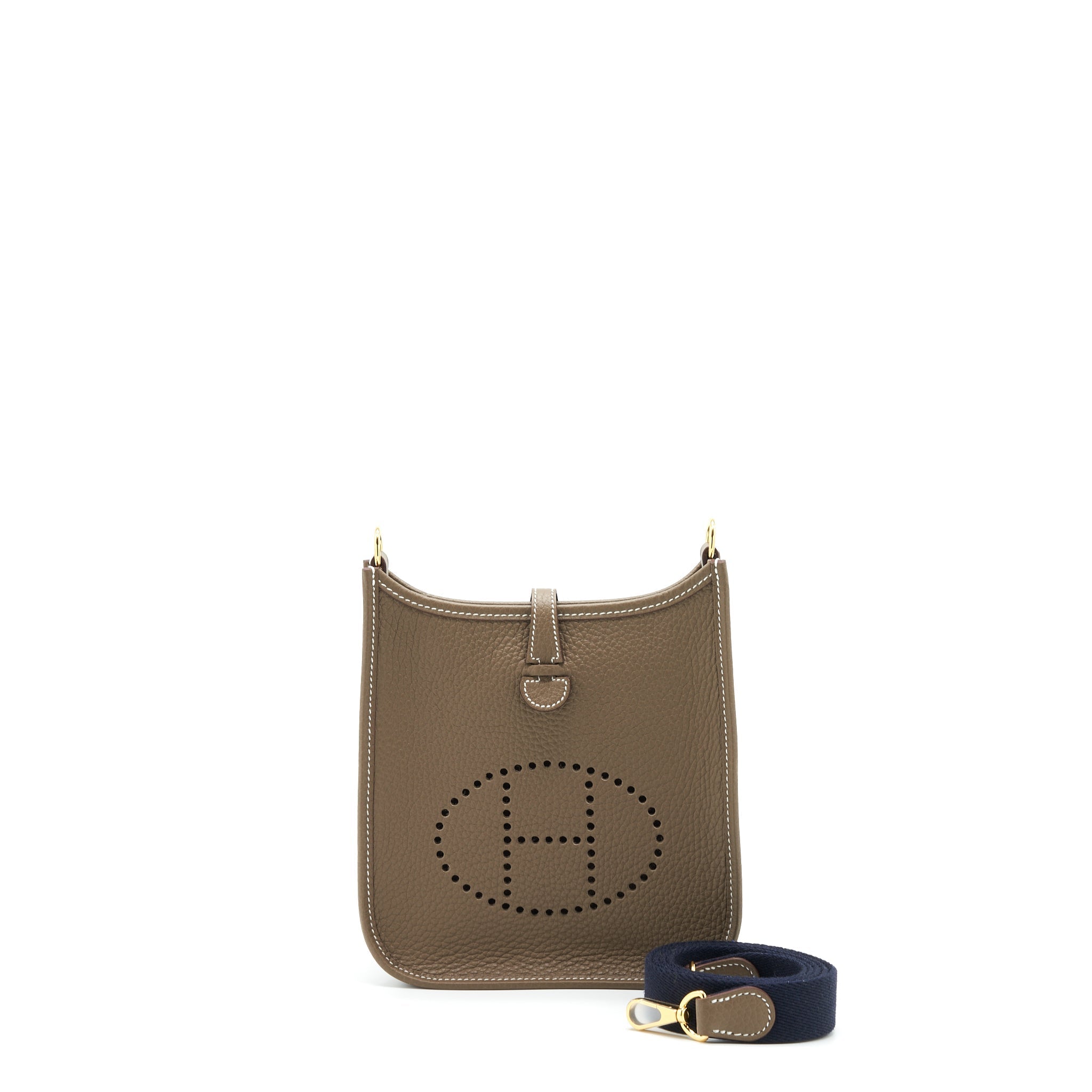 HERMES MINI EVELYNE CLEMENCE ETOUPE/BLUE INDIGO GHW