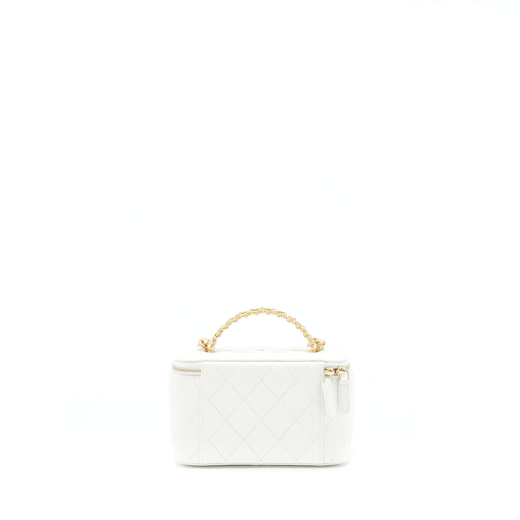 CHANEL 22S LOGO TOP HANDLE LONG VANITY CAVIAR WHITE GHW