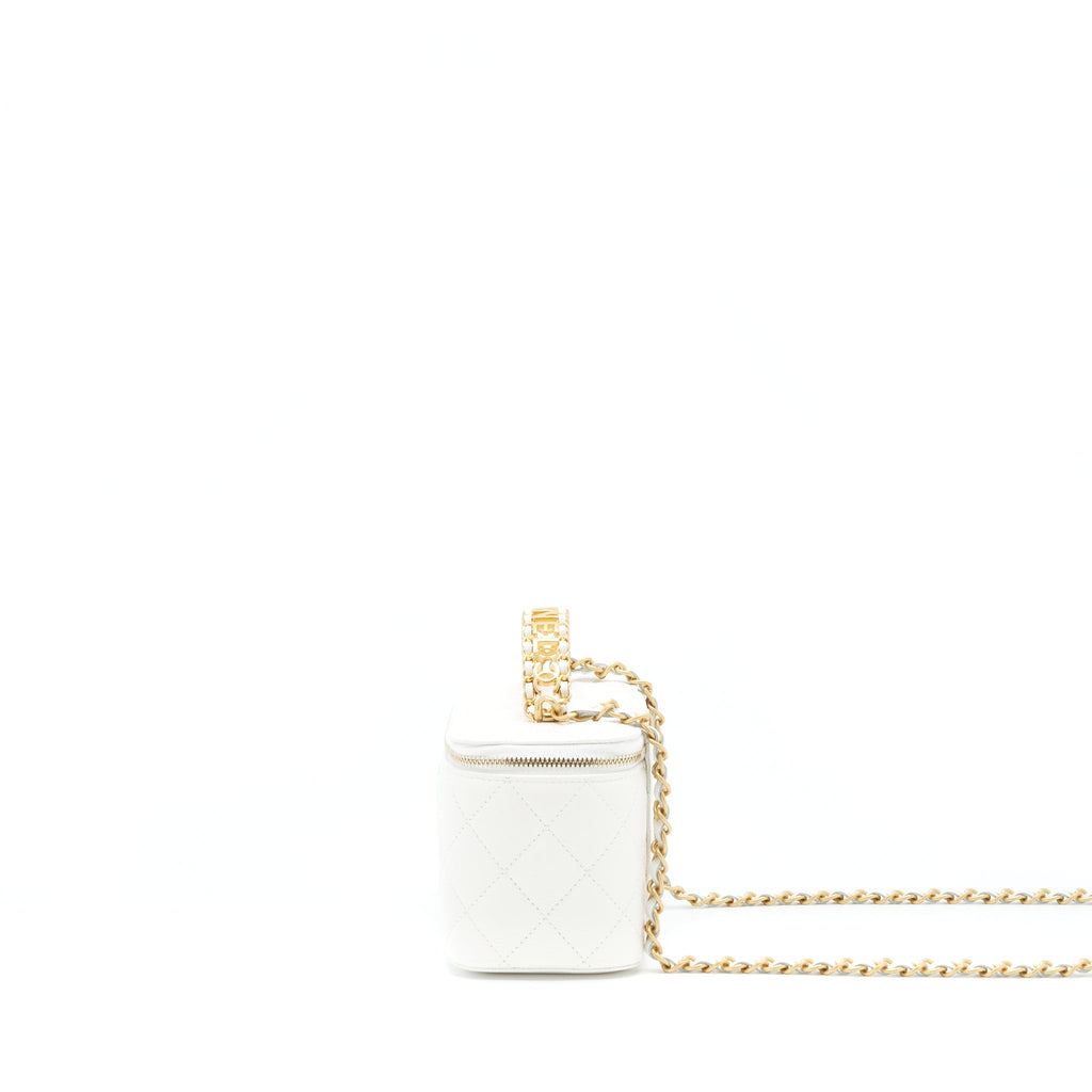 CHANEL 22S LOGO TOP HANDLE LONG VANITY CAVIAR WHITE GHW