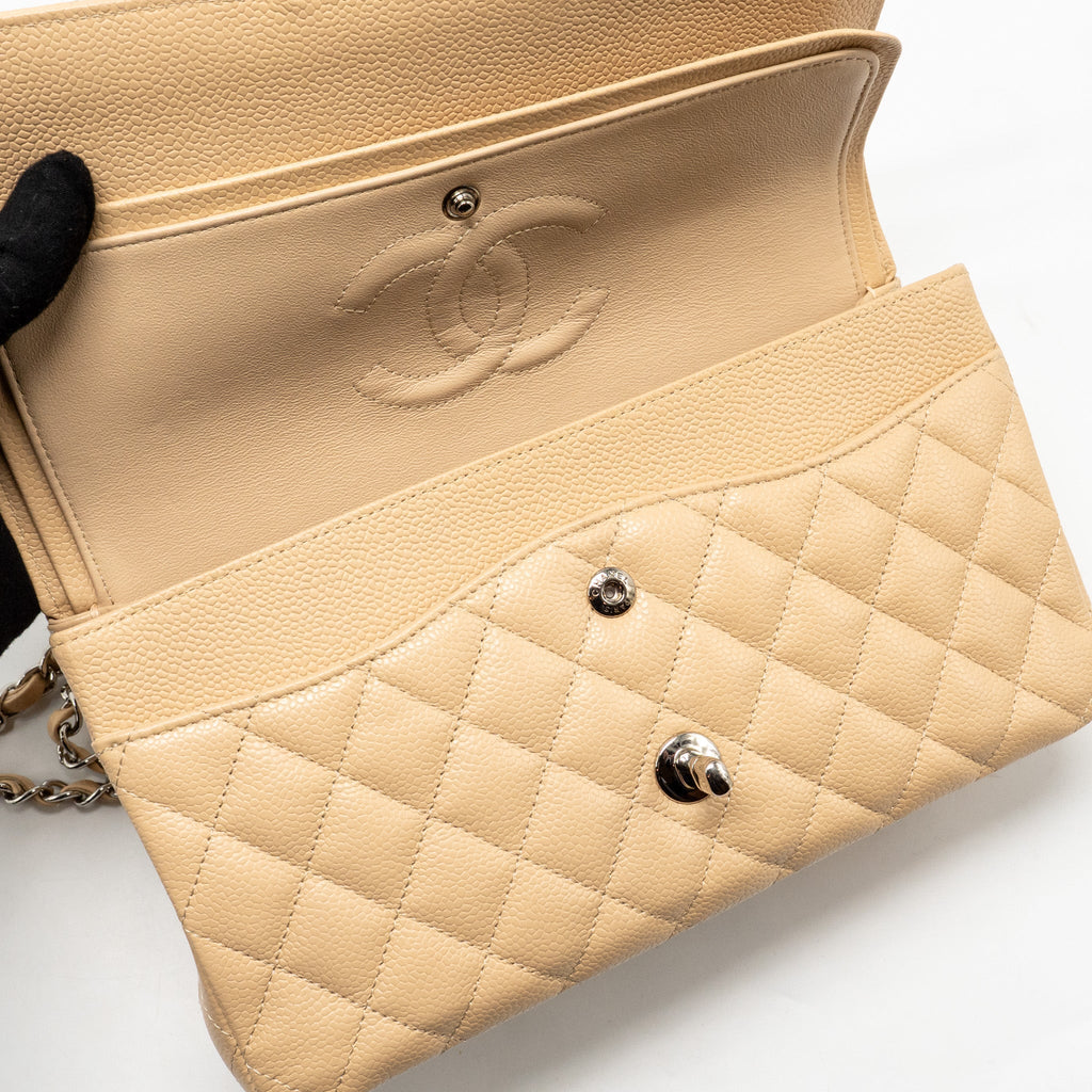 CHANEL MEDIUM CLASSIC DOUBLE FLAP BAG CAVIAR BEIGE SHW