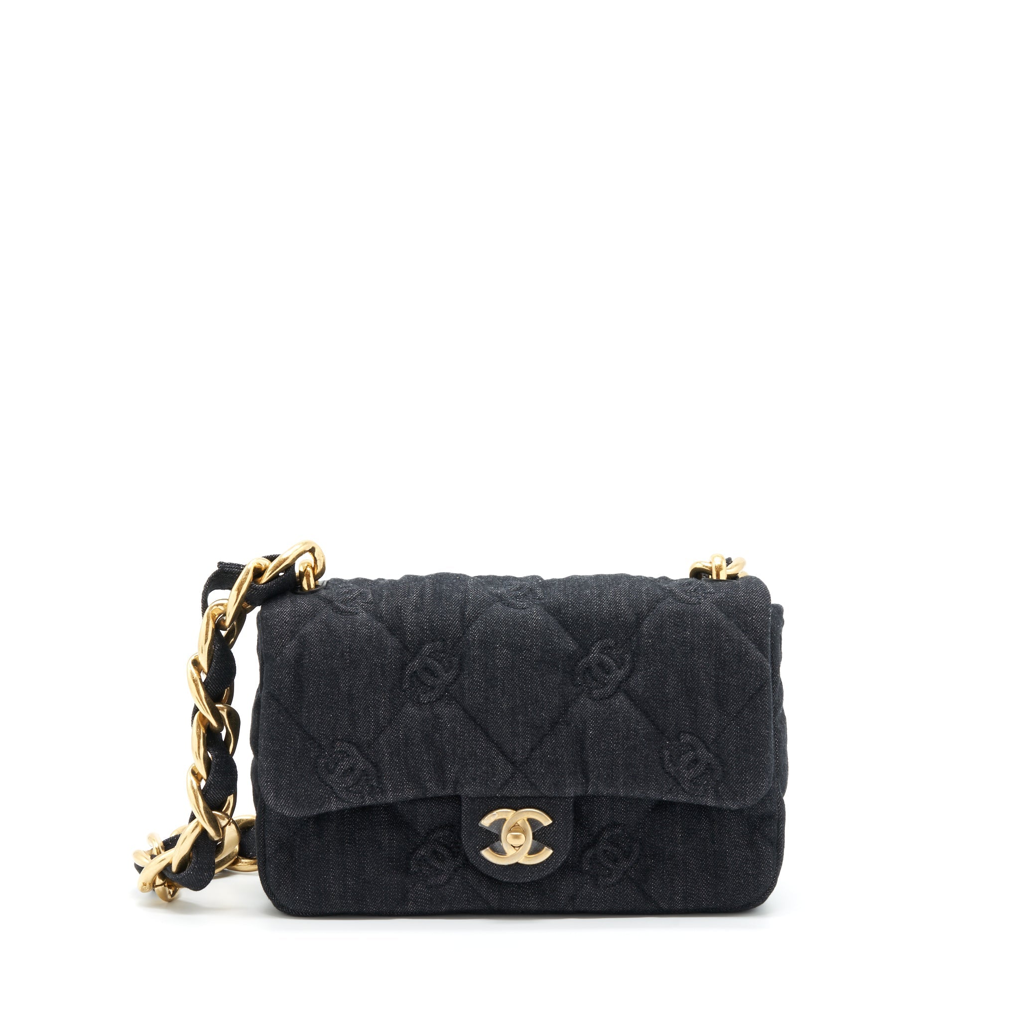 CHANEL 22S SMALL DENIM CC LOGO SHOULDER BAG GHW