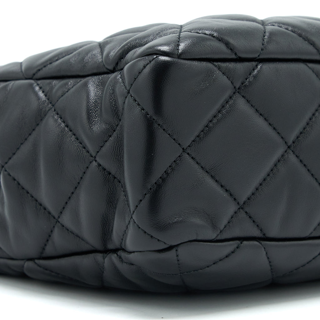 CHANEL SEASONAL TOTE BAG LAMBSKIN BLACK BRUSHED GHW(MICROCHIP)
