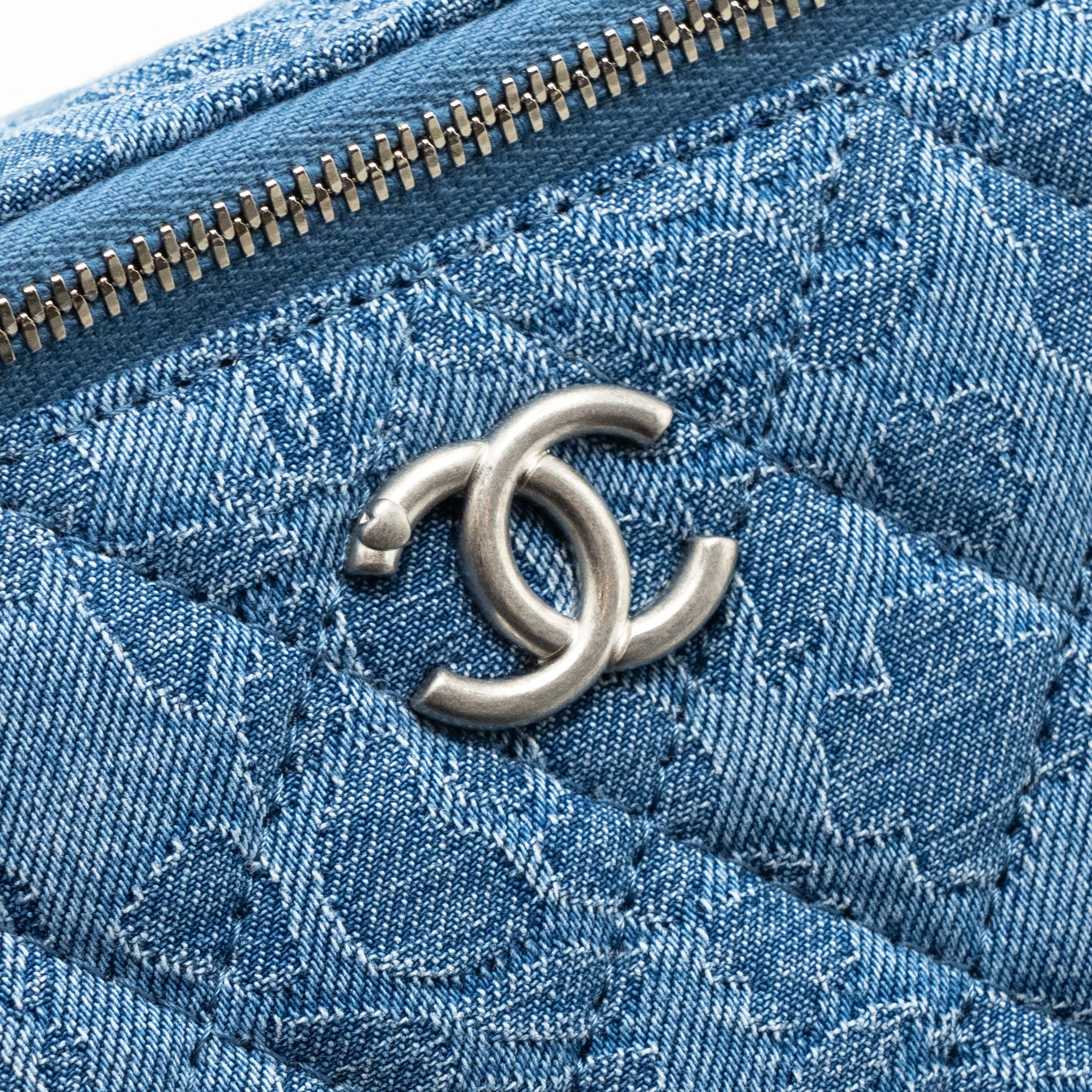 CHANEL COCO LOVE LONG VANITY CASE DENIM CAMELIA BLUE SHW (MICROCHIP)