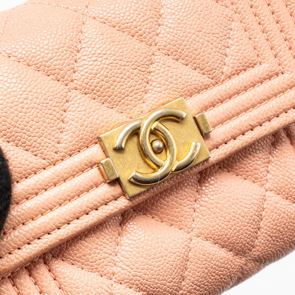 CHANEL BOY COMPACT WALLET CAVIAR PINK GHW
