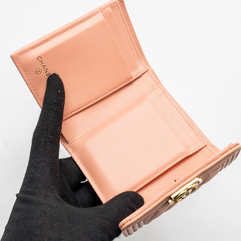 CHANEL BOY COMPACT WALLET CAVIAR PINK GHW