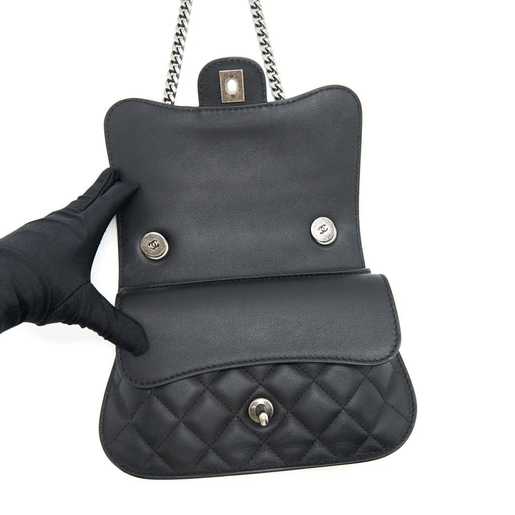 CHANEL QUILTED FLAP CROSSBODY BAG BLACK RUTHENIUM HARDWARE