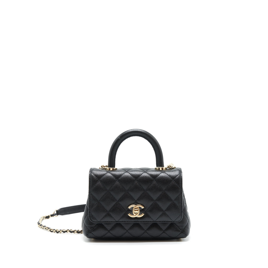 CHANEL MINI COCO HANDLE 20CM CAVIAR BLACK LGHW (MICROCHIP)