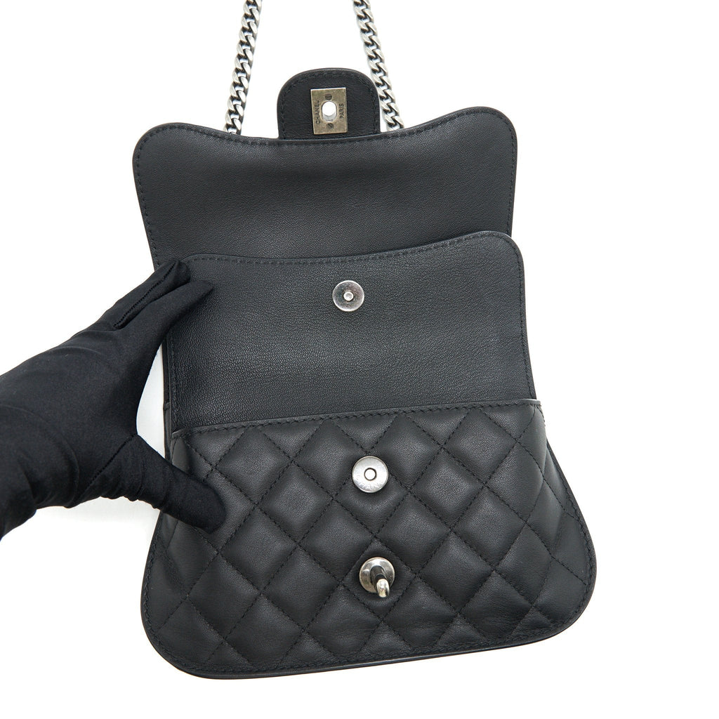 CHANEL QUILTED FLAP CROSSBODY BAG BLACK RUTHENIUM HARDWARE