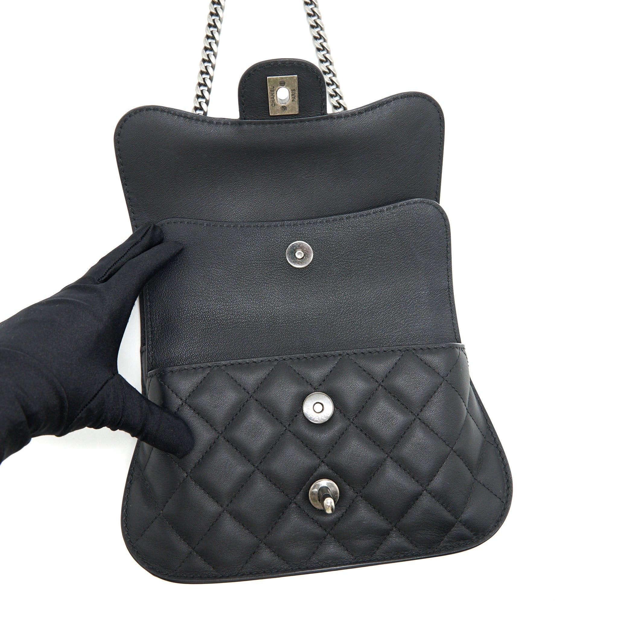 CHANEL QUILTED FLAP CROSSBODY BAG BLACK RUTHENIUM HARDWARE