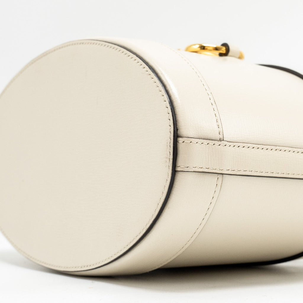 GUCCI 1955 HORSEBIT BUCKET TOTE BAG CALFSKIN WHITE GHW