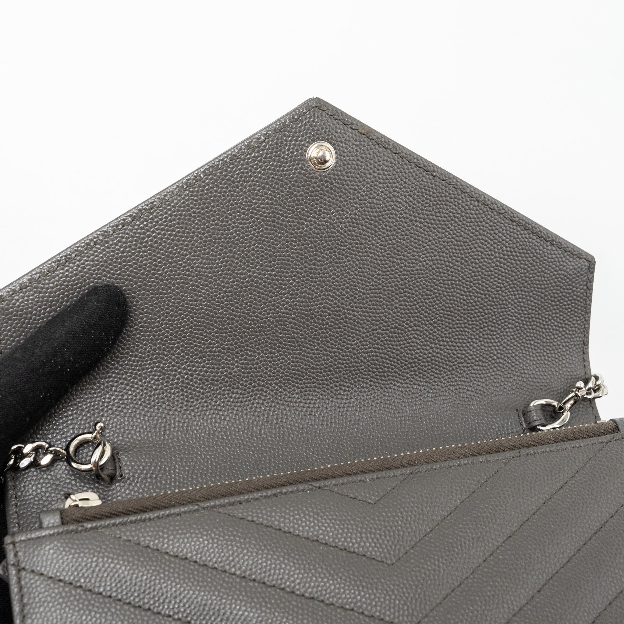 SAINT LAURENT/YSL ENVELOP CHAIN BAG CALFSKIN GREY SHW