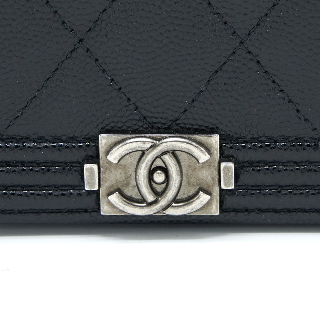 CHANEL BOY WALLET ON CHAIN CAVIAR BLACK RUTHENIUM HARDWARE (MICROCHIP)