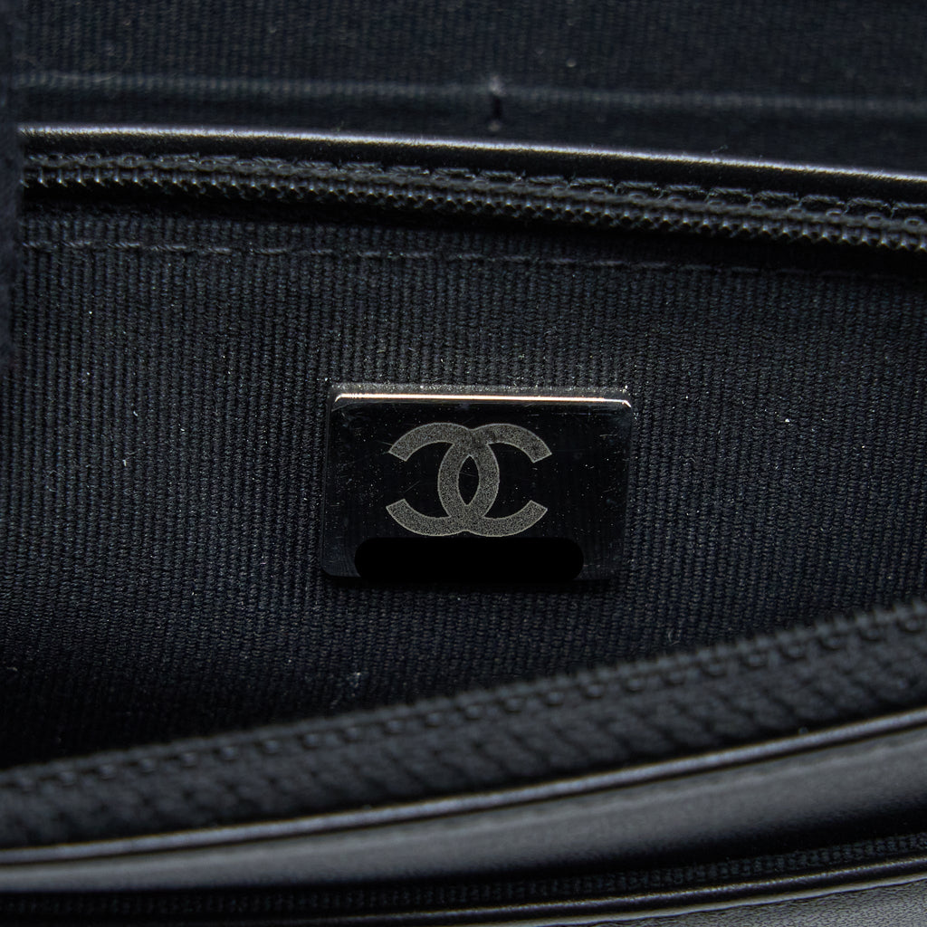 CHANEL BOY WALLET ON CHAIN CAVIAR BLACK RUTHENIUM HARDWARE (MICROCHIP)