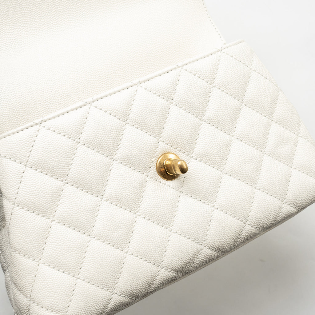 CHANEL DETAILED TOP HANDLE SMALL COCO HANDLE CAVIAR WHITE GHW (MICROCHIP)