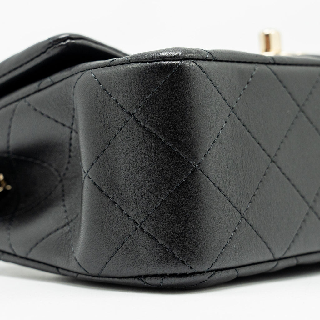 CHANEL TOP HANDLE MINI RECTANGULAR FLAP BAG LAMBSKIN BLACK LGHW (MICROCHIP)