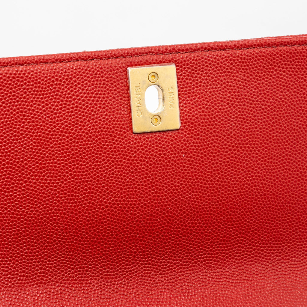 CHANEL SMALL COCO HANDLE CHEVRON CAVIAR RED BRUSHED GHW