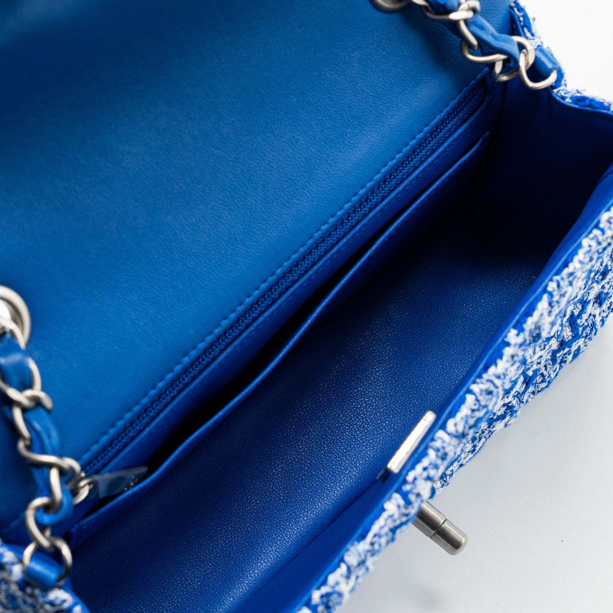 CHANEL MINI RECTANGULAR FLAP TWEED BLUE / MULTICOLOUR SHW (MICROCHIP)