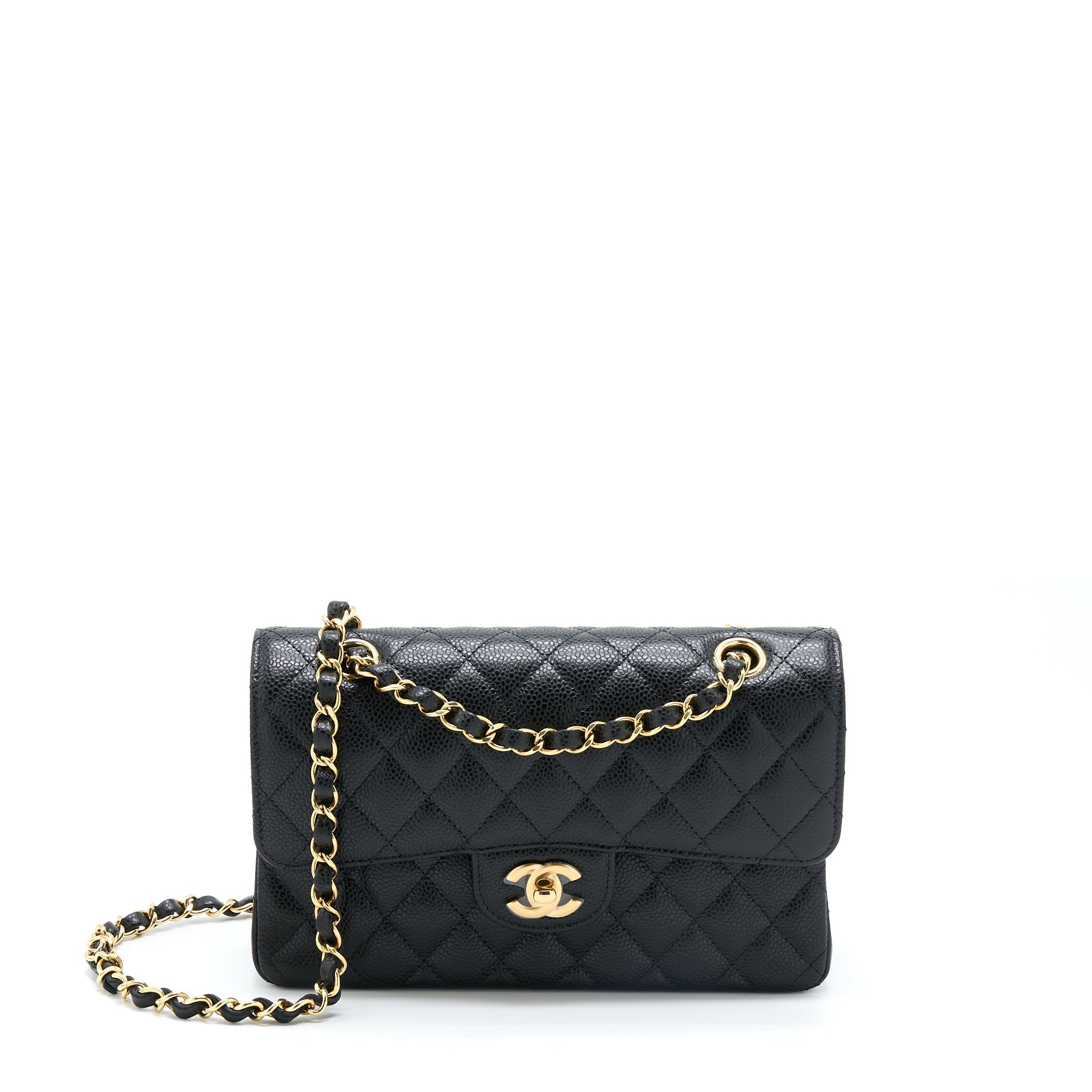 CHANEL SMALL CLASSIC DOUBLE FLAP BAG CAVIAR BLACK GHW (MICROCHIP)
