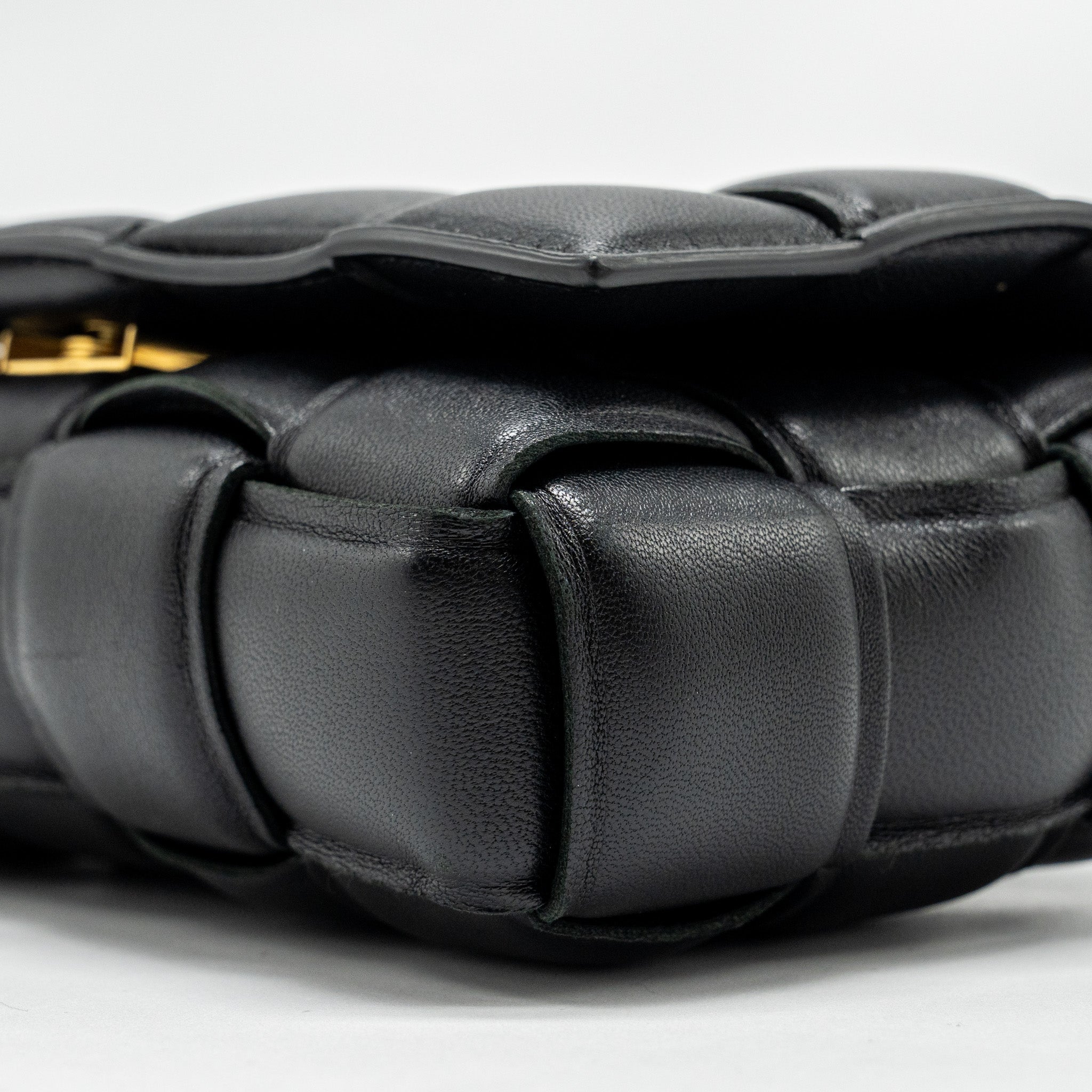 BOTTEGA VENETA SMALL PADDED CASSETTE BAG LAMBSKIN BLACK GHW