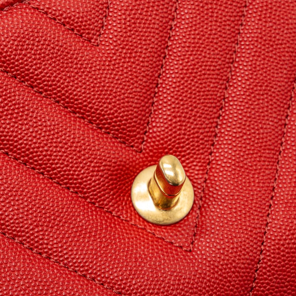 CHANEL SMALL COCO HANDLE CHEVRON CAVIAR RED BRUSHED GHW