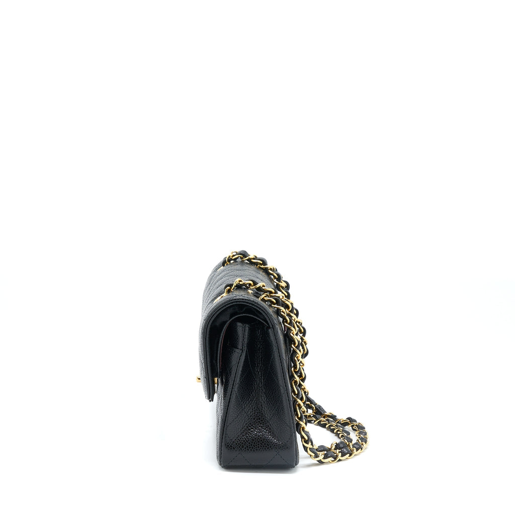 CHANEL SMALL CLASSIC DOUBLE FLAP BAG CAVIAR BLACK GHW (MICROCHIP)