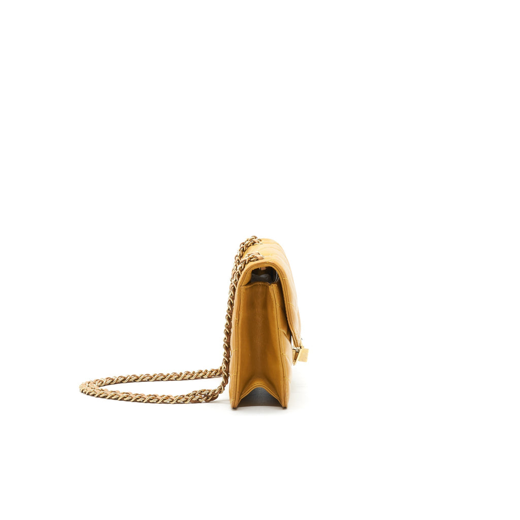 CHANEL CHEVRON ENVELOPE FLAP BAG WITH CHAIN IN YELLOW GHW