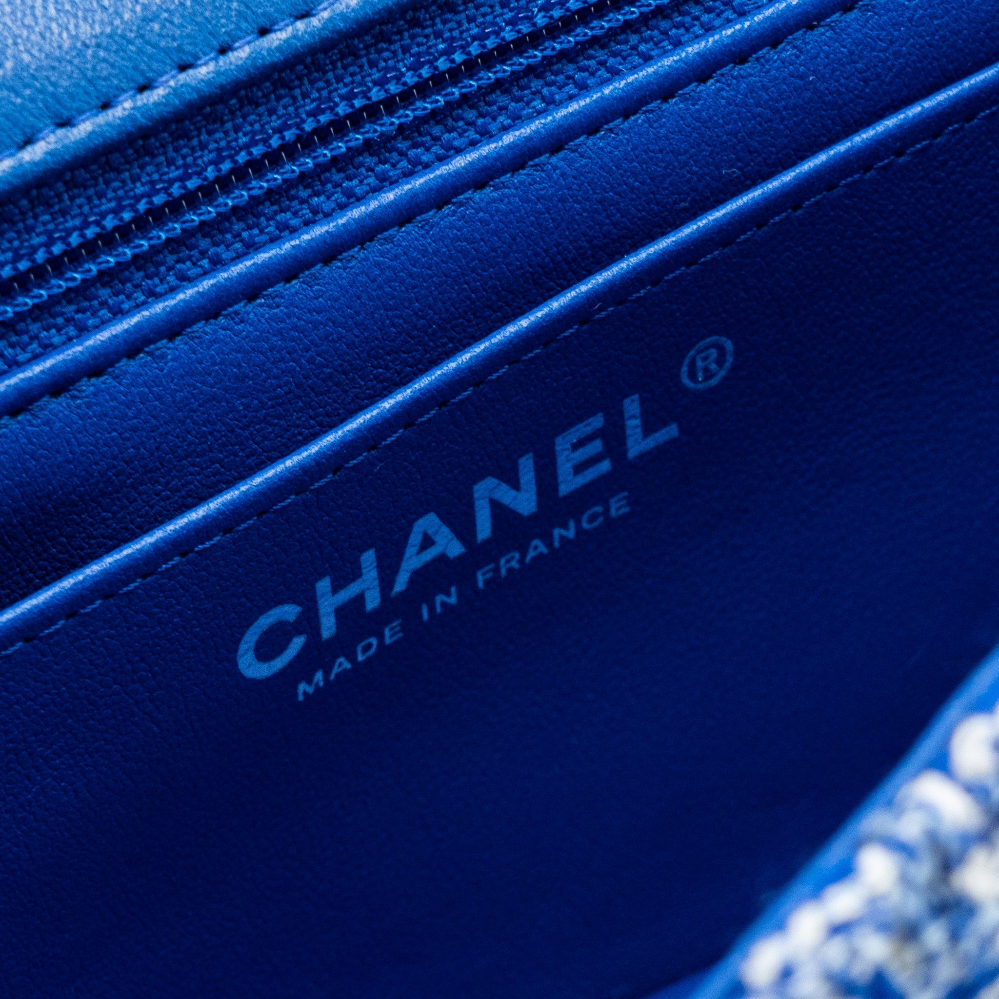 CHANEL MINI RECTANGULAR FLAP TWEED BLUE / MULTICOLOUR SHW (MICROCHIP)