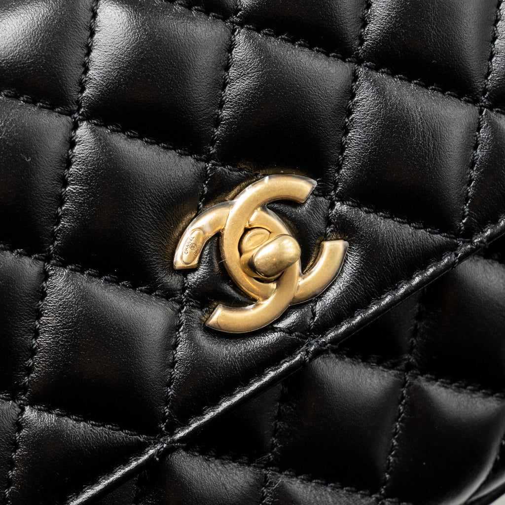 CHANEL DETAILED METAL HANDLE SMALL COCO HANDLE FLAP BAG CALFSKIN BLACK GHW (MICROCHIP)