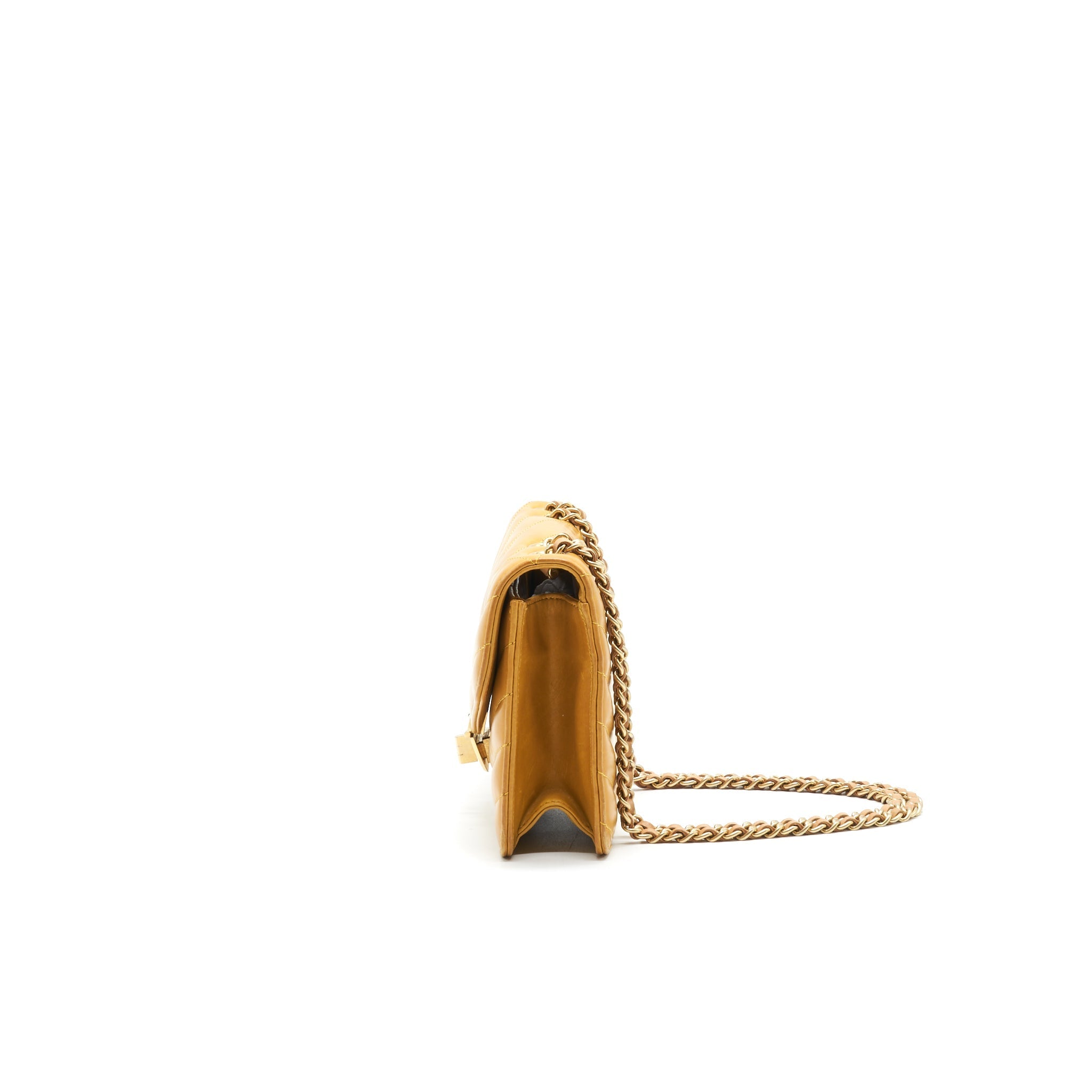 CHANEL CHEVRON ENVELOPE FLAP BAG WITH CHAIN IN YELLOW GHW