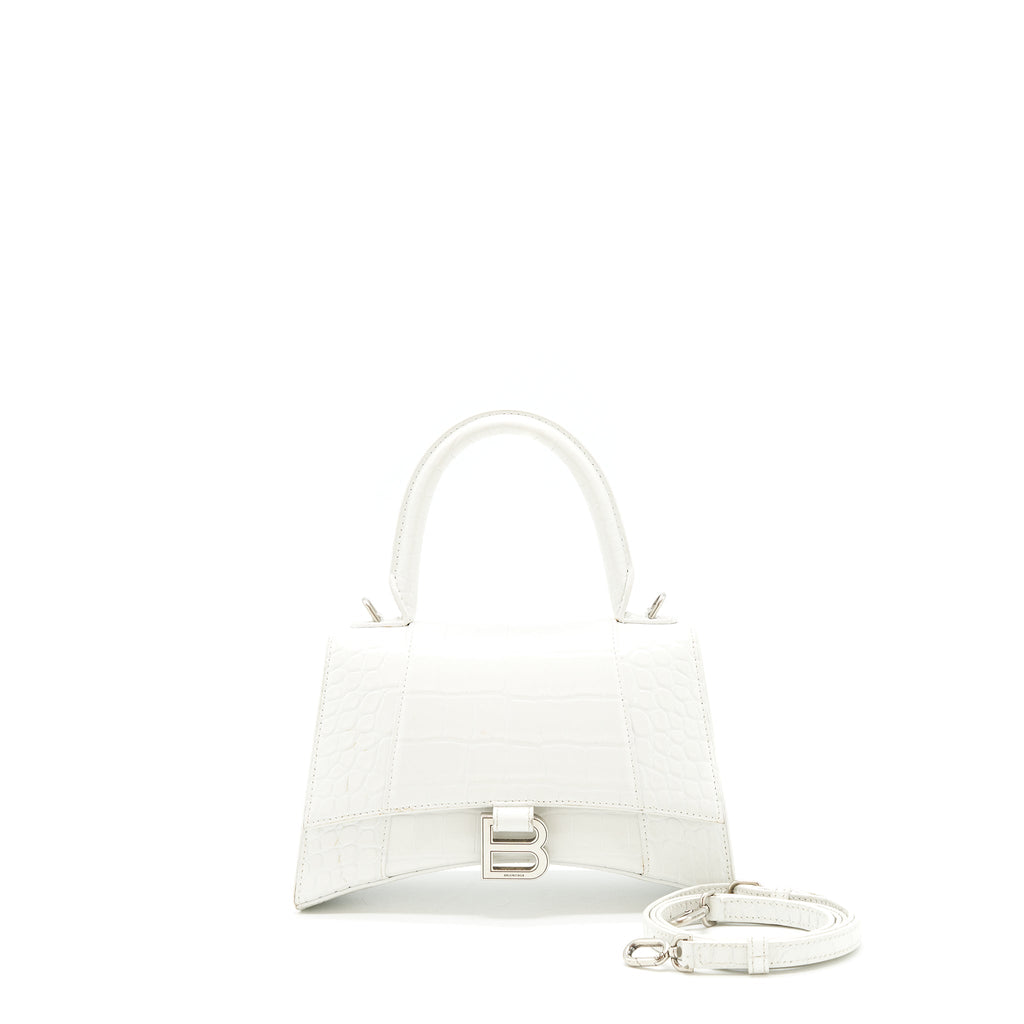 BALENCIAGA HOURGLASS S CROC EMBOSSED CALFSKIN WHITE SHW