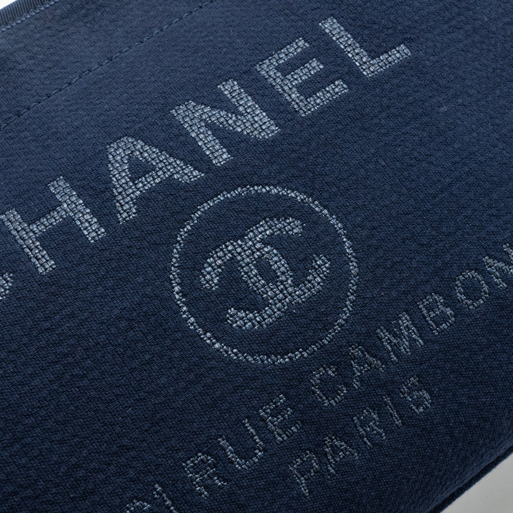 CHANEL DEAUVILLE TOTE BAG CANVAS NAVY SHW(MICROCHIP)