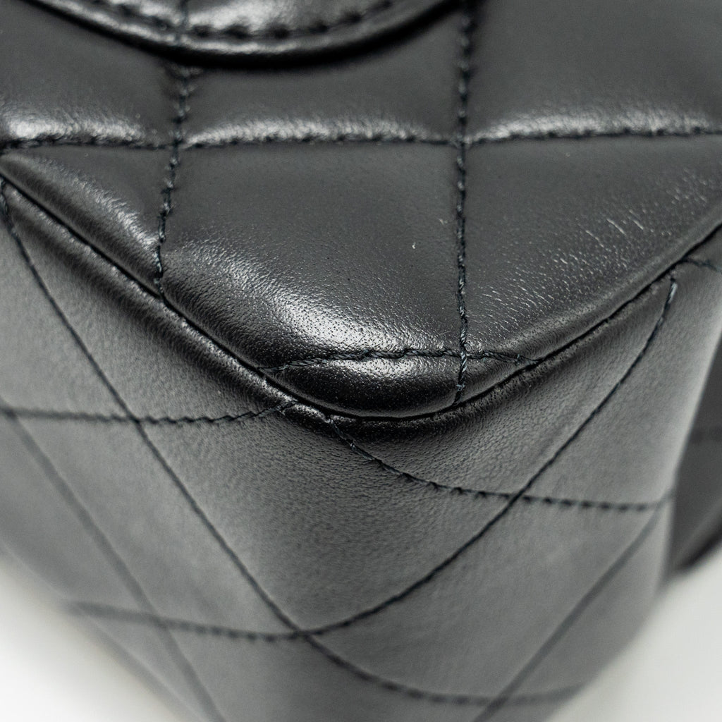 CHANEL TOP HANDLE MINI RECTANGULAR FLAP BAG LAMBSKIN BLACK LGHW (MICROCHIP)