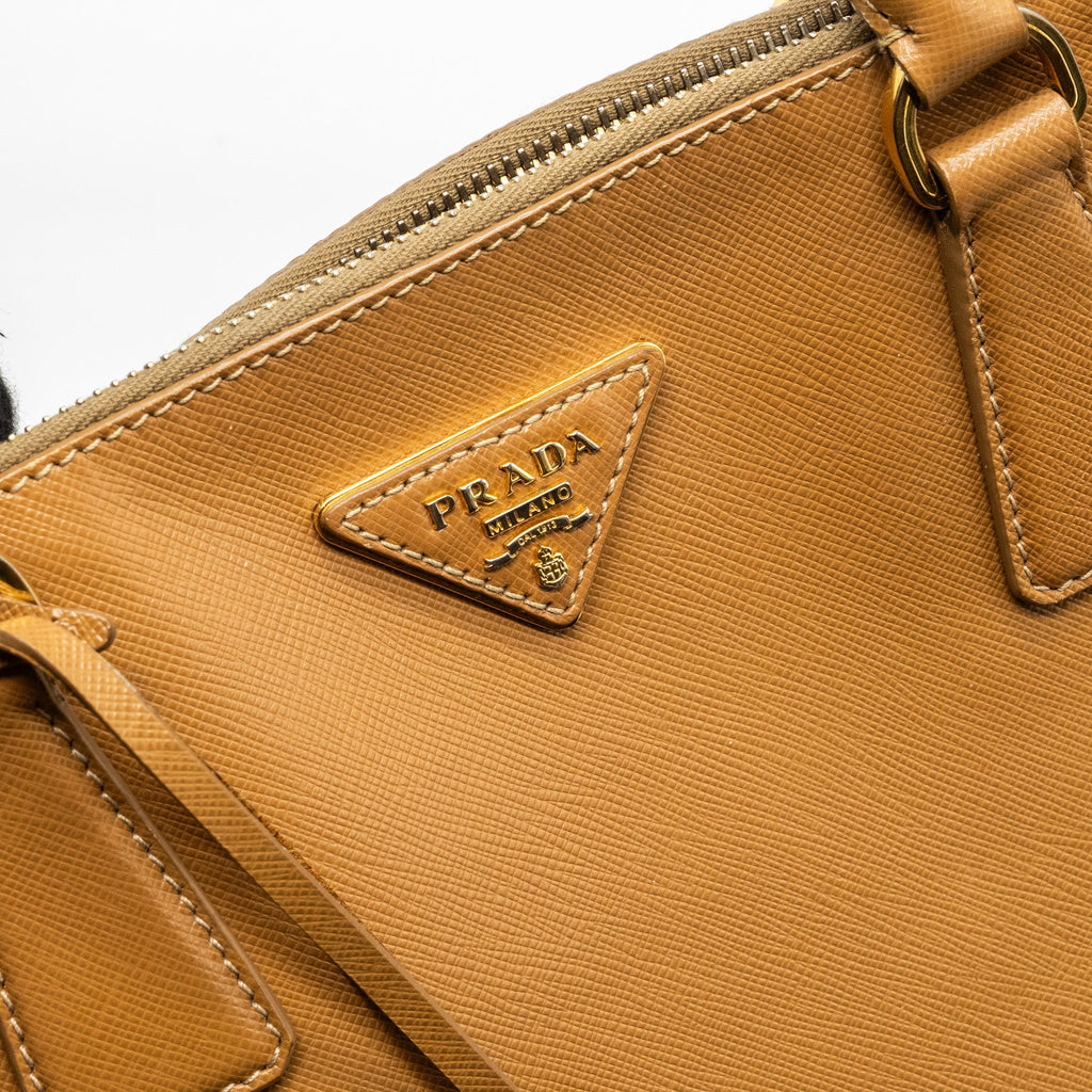 PRADA X LARGE DOUBLE ZIP TOTE BAG SAFFIANO CALFSKIN CARAMEL GHW