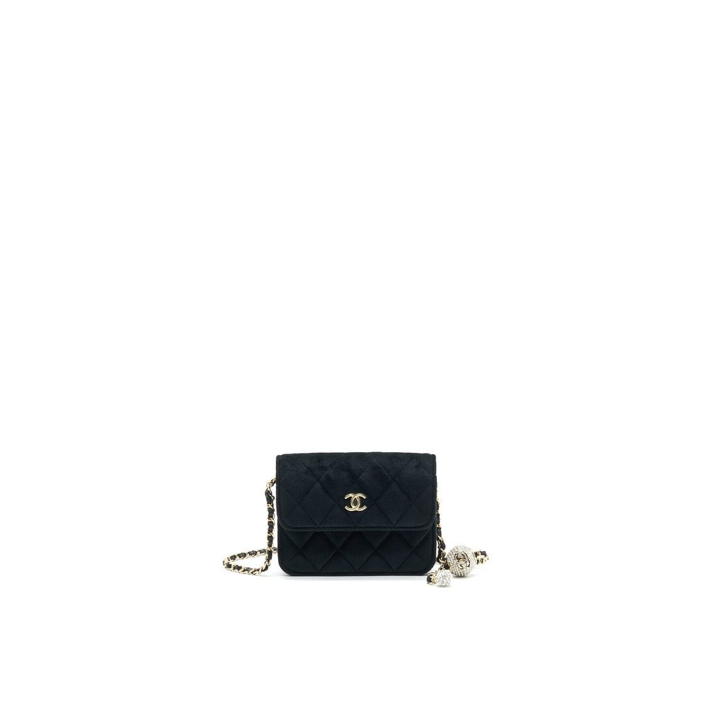 CHANEL VELVET PEARL CRUSH MINI BELT BAG BLACK WITH LGHW
