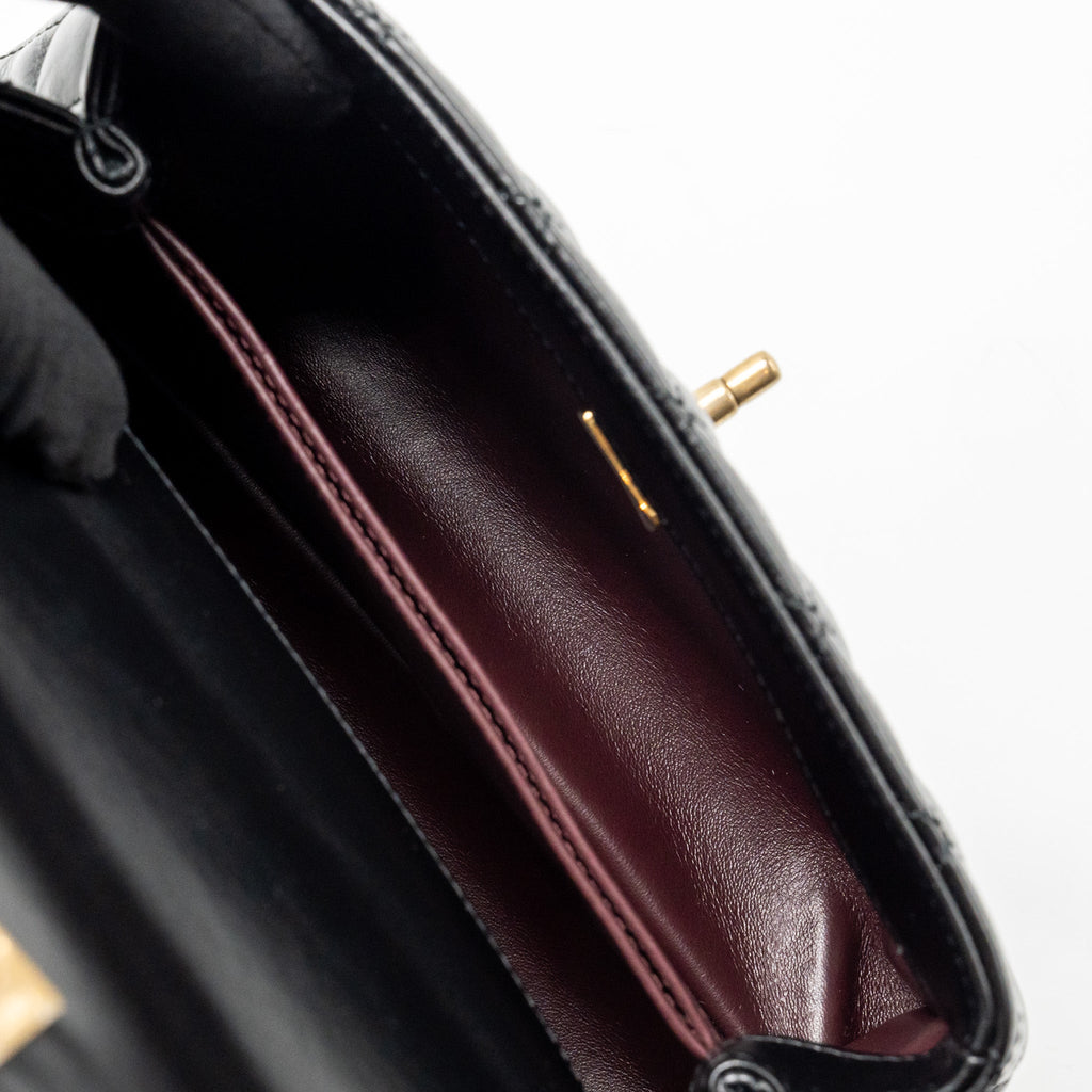 CHANEL DETAILED METAL HANDLE SMALL COCO HANDLE FLAP BAG CALFSKIN BLACK GHW (MICROCHIP)