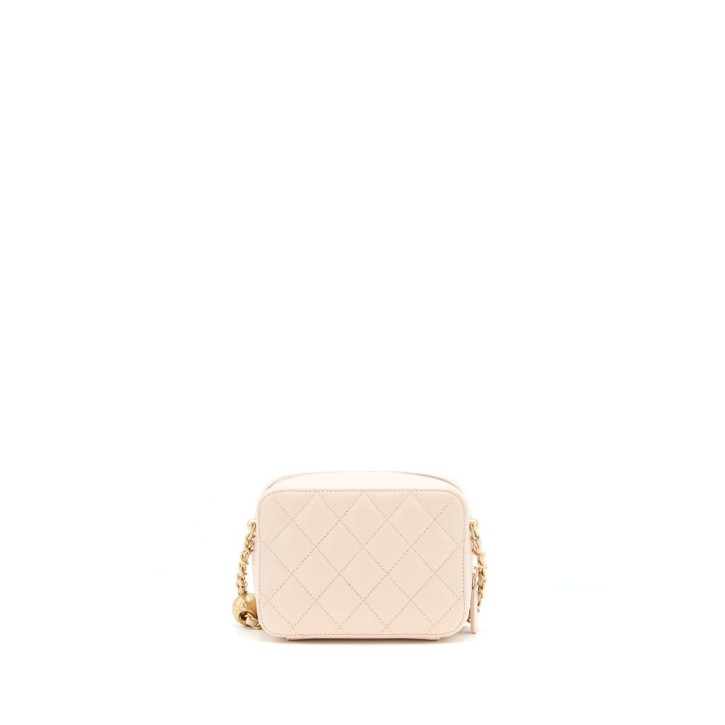 CHANEL PEARL CRUSH MINI CAMERA CASE WITH CHAIN LAMBSKIN LIGHT BEIGE GHW