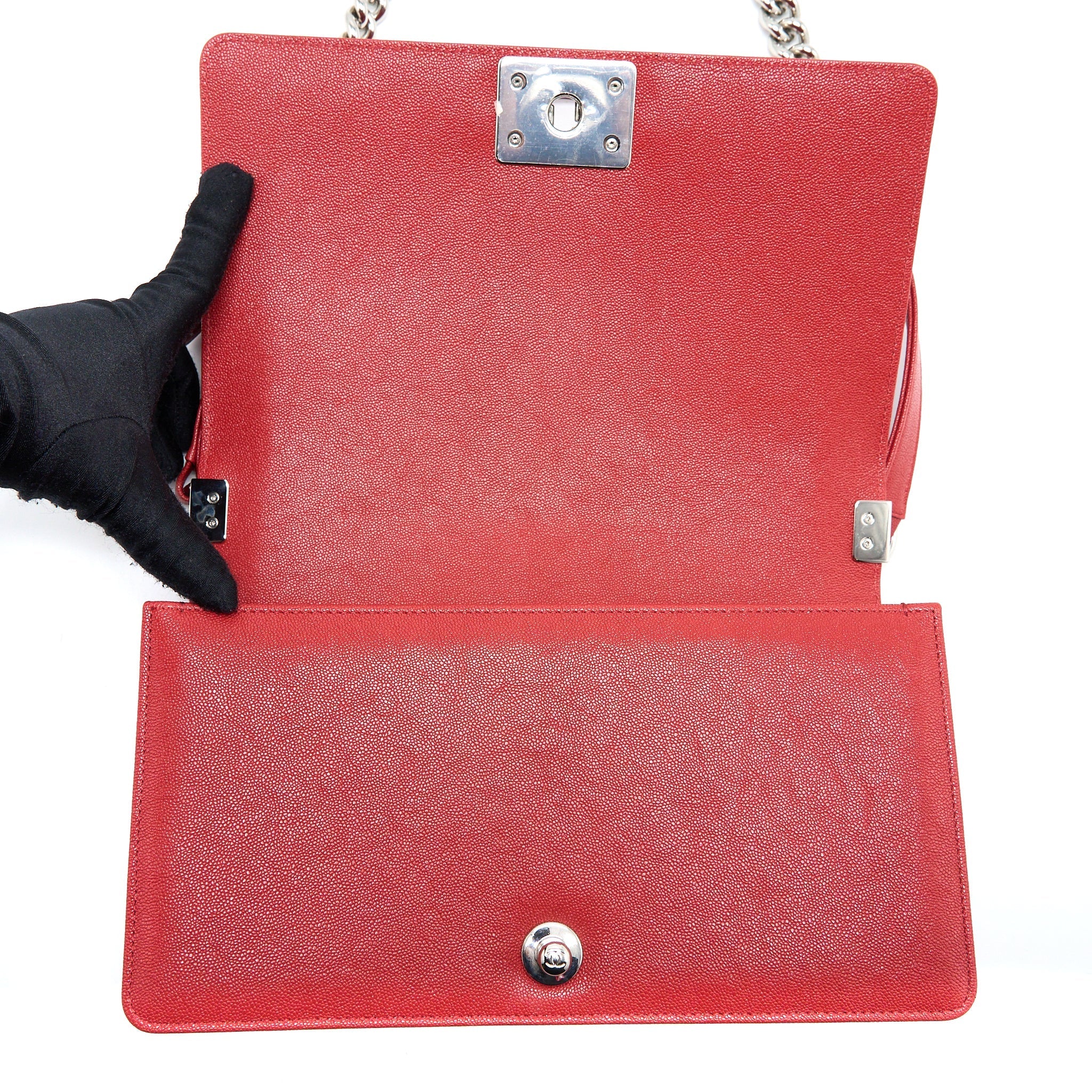 CHANEL MEDIUM BOY BAG GRAINED CALFSKIN RED SHW