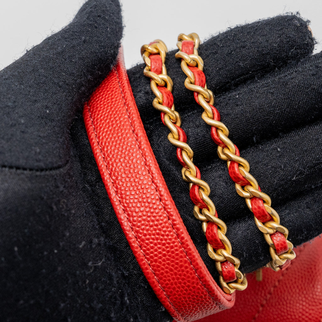 CHANEL SMALL COCO HANDLE CHEVRON CAVIAR RED BRUSHED GHW